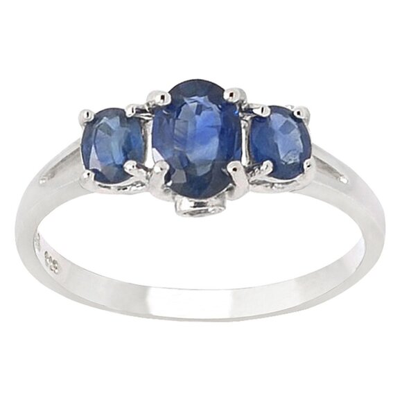 Engagement Ring 3 Natural Blue 2 Ct Sapphires & tiny Topaz Sterling Silver US 7 - Picture 2 of 14